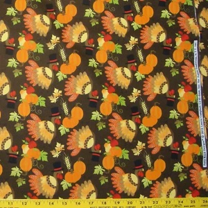 BTY Fabric Traditions Turkey Rooster Wheat Pumpkin Cotton Fabric By The Yard - Picture 1 of 2