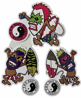 TOWN & COUNTRY HAWAII T&C Tiki Stickers Town Country Surfboards Hawaii TIKI Surfing STICKER SET 3 Lot