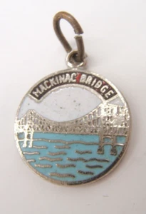 VTG SILVER PLATE OR TONE CHARM ENAMELED MACKINAC BRIDGE - Picture 1 of 3