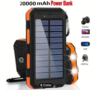 Banca di energia solare ricarica rapida 20000 mAh con doppie porte USB e torce UK - Foto 1 di 9