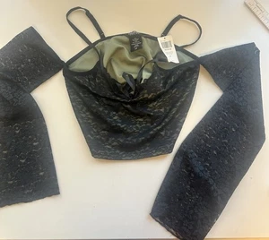Thorn & Fable schulterfreies kurzes Oberteil Spitze grün & schwarz Größe Large heißes Thema - Bild 1 von 11