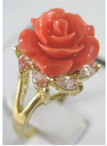 Pretty 18KGP Pink Coral Rose Flower Women' s Ring AAA Size 7 - Picture 1 of 1