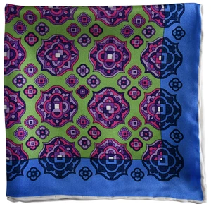 MICHELSONS Geometric Floral Print 100% SILK Handkerchief Pocket Square - Picture 1 of 8