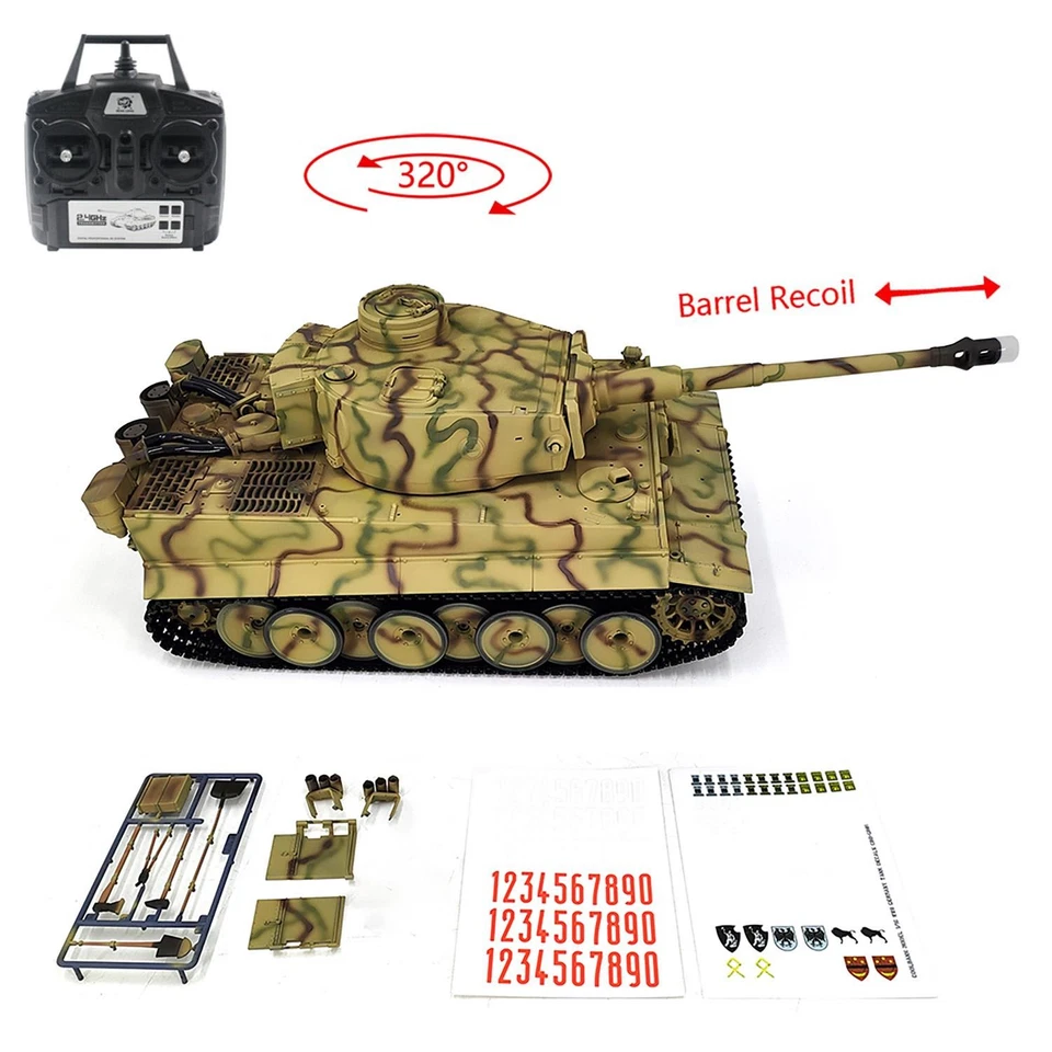 Plastic 7.0 Henglong 1:16 TigerI RTR RC Tank 3818 Military Armored Vehicle BB IR - Image 1 of 1