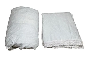 Simply Shabby Chic Full Flat + Fitted Sheets Phantom Blue Linen Crochet - Picture 1 of 6