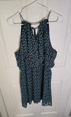 B. Smart Womens Fit and Flare Geo Print Green Blue Dress Size 14 - Image 1 of 4