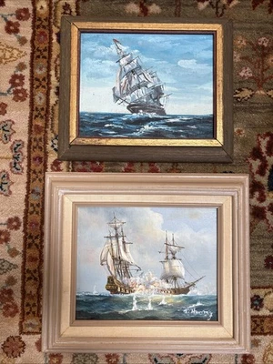 Lote de dos pequeñas pinturas firmadas de J. Harvey Ships y Kelly Foto 1 de 4