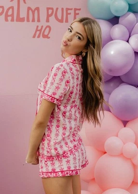 PINK PALM PUFF Pink Palm Pajamas in Blush Bay - Size Medium - Image 1 of 4