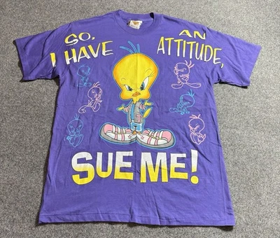 Camisa vintage Tweety Bird adulto L Looney Tunes So, I Have An Attitude, Me sue! AOP - Imagem 1 de 4