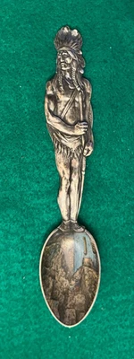 Cuchara de plata esterlina india americana - esmalte pintado - grabado 1905 - 35 g Foto 1 de 4