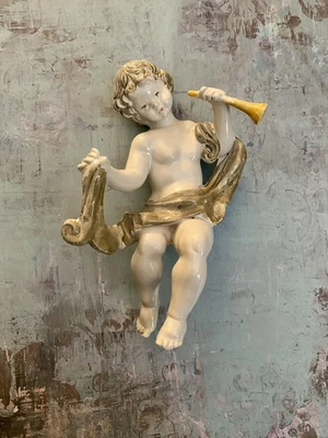 Vintage PORCELAIN CHERUB Wall Hanging Figurine Statue 6” inch - Made In Italy - Image 1 of 3