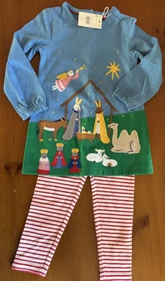 NWT Mini Boden Dress Set Christmas Nativity Scene With Striped Leggings 2-3 Yrs - Image 1 of 4