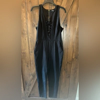 XOXO Pant Sleeveless Jumpsuit Large Black Back Zipper One Piece Formal Chic Work - Image 1 of 4