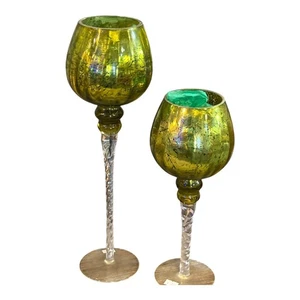 Green Mercury Glass Candle Holder Pair - Picture 1 of 1