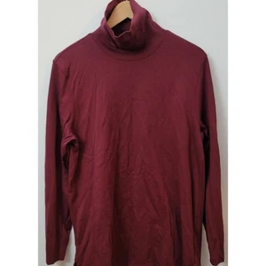 Lands End Shirt XL Maroon Cotton Knit Turtleneck Long Sleeve Classic Casual - Picture 1 of 5