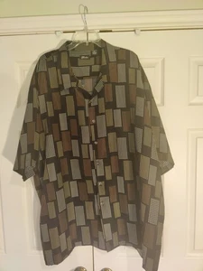 Gochu Men's Short Sleeve Black Geometric Print Size 5XL Button Up Shirt - Picture 1 of 8