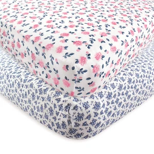 Hudson Baby Infant Girl Cotton Fitted Crib Sheet, Classic Floral - Picture 1 of 2