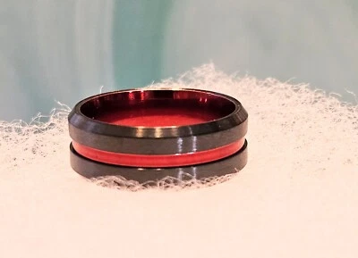 Anillo de acero inoxidable para hombre / talla 9 / línea roja en negro, rojo inter Foto 1 de 4