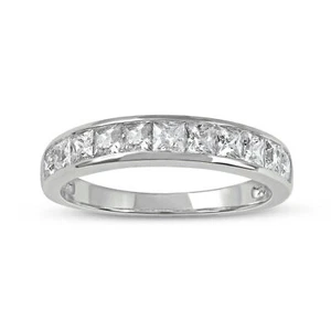 Banda de aniversario de boda de diamantes princesa de 1 quilates oro blanco de 14 quilates - Imagen 1 de 12