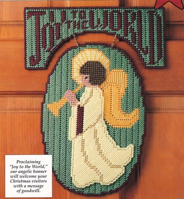 Plastic Canvas Patterns ANGEL OF JOY Door Sign Banner & STARRY SANTA Pin Brooch - Image 1 of 3