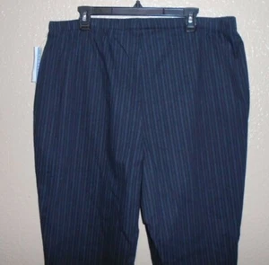 Liz & Me Plus 26W Black, Blue Pin Stripe Elastic Waistband PANTS Cotton Stretch - Picture 1 of 11