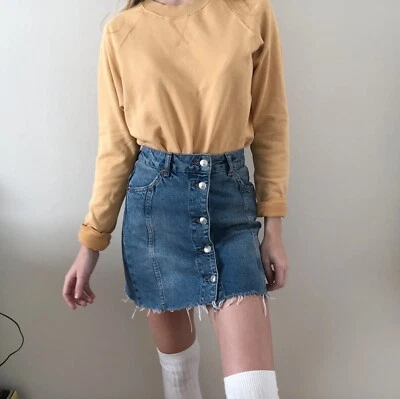 TopShop Top Shop Moto Colección Azul Oscuro Cintura Alta Denim Falda UK 4 US 0 Foto 1 de 4