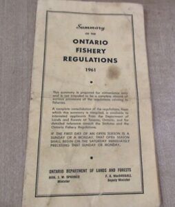 Vintage 1961 Ontario Resident Angling Fishing Regulations License Booklet (r)