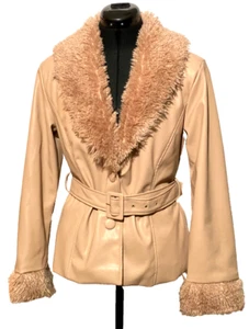 Stoosh Women Jacket Fur Collar Faux Leather Size M Light Brown/Beige Colour - Picture 1 of 14