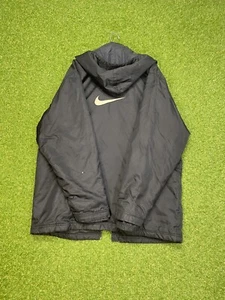 Nike Jacket Mens Large Coat Big Logo Swoosh Check Black Puffer Softshell Y2K - Picture 1 of 17