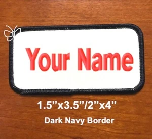 Custom Embroidered Patch Name Tag Motorcycle Badge Rectangular White/Dark Navy - Picture 1 of 5