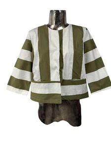 Coco Blush Linen Jacket Coat Size Medium Women Olive Mix Stripe NEW EU42 RRP £45 - Picture 1 of 12