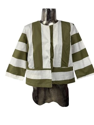 Coco Blush Linen Jacket Coat Size Medium Women Olive Mix Stripe NEW EU42 RRP £45 - Image 1 of 4