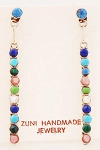 Native American Zuni Handmade Sterling Silver with Multi-Stone Earrings - Picture 1 of 2