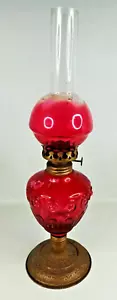 Red Glass and Brass Vintage Oil Lamp Collectable home decor collectable 16" - Picture 1 of 24