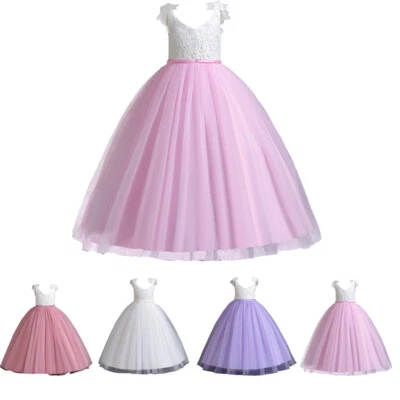 Flower Kids Girls Maxi Dress Wedding Bridesmaid Pageant Christmas Lace Prom Gown - image 1 of 4