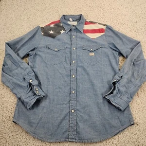 Denim Supply Ralph Lauren Shirt Mens Large Blue Denim Pearl Snap American Flag - Picture 1 of 12