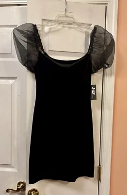 Nuevo con etiquetas Mini Vestido Jump Apparel Terciopelo Negro Juniors 13/14 Tul Mangas Abullonadas Baile de graduación Foto 1 de 4