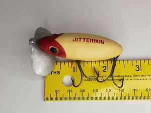 Vintage White Plastic Fred Arbogast Jitterbug Red & White - Top Water Bait - Picture 1 of 6