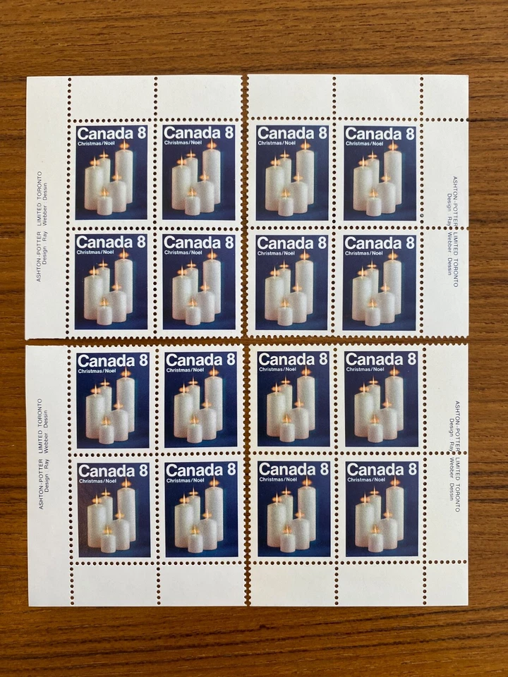 Canada Stamps - 1972  8-cent CHRISTMAS - CANDLES  Inscription Block Set of 4 - Изображение 1 из 1