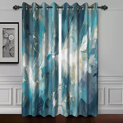 Blue White Gold Marble Blackout Curtains Modern Luxury Gold Texture 42Wx84H - Image 1 of 4