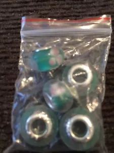 Set Of 5 Green with Pink Flower Charms for jewelry making - Picture 1 of 1