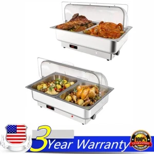 2 Pack Stainless Steel Electric Chafing Dishes Adjustable Temp Roll Top Food War - Picture 1 of 5