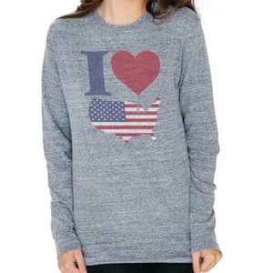 July 4th I Heart Love America Halftone Mens Soft Long Sleeve T Shirt - Picture 1 of 1