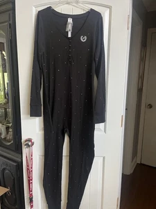 Victoria's Secret Pink Women's Bling Thermal Long 1-Piece Pajama Black V-Neck XL - Picture 1 of 6
