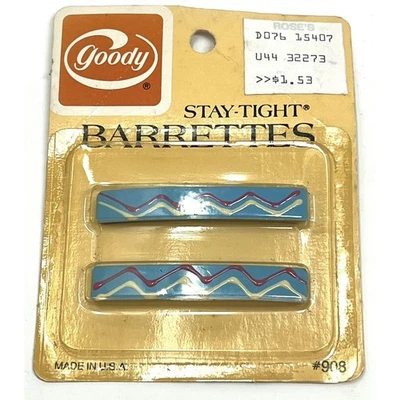 Vintage Goody Stay Tight Barrettes 2.25” Metal Turquoise Blue #908 1982 NIP (2) - Image 1 of 4