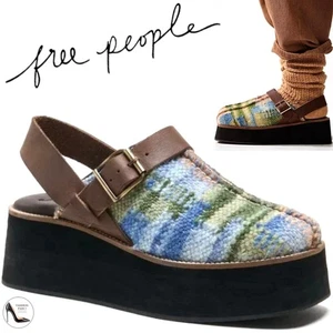 Free People Astrid Brown Leather Slip On Mule Casual Boho Platform Slingback 9.5 - Picture 1 of 20