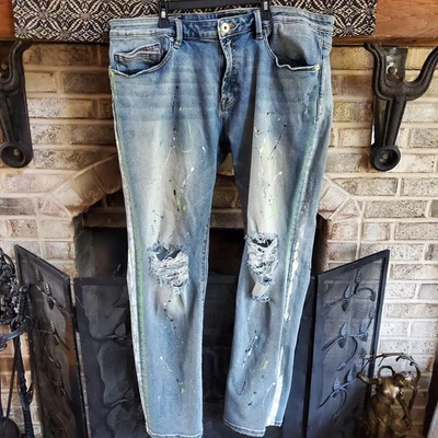 Cult Of Individuality Jeans Men 40x32 Rocker Slim Pant Splatter Rip Light Stretc - Image 1 of 4