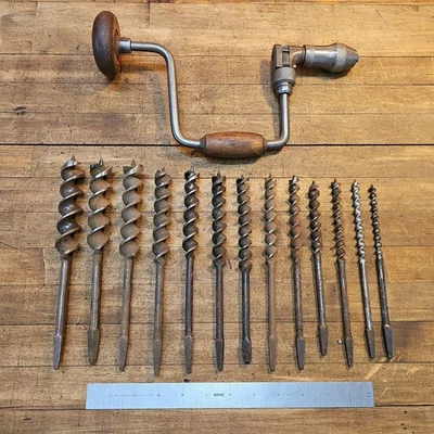 Antique Tools RUSSELL JENNINGS Bits & STANLEY Auger Hand Drill Bit Brace ☆US - Image 1 of 3