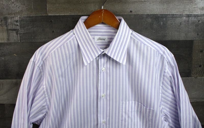 Brioni Shirt Mens 16.5 42 Purple Stripe Made Italy Dress Button Front Cotton - image 1 of 4