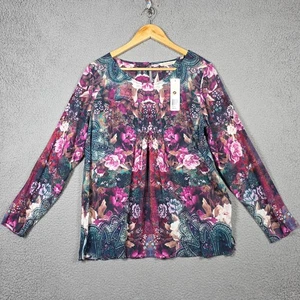 Soft Surroundings Elevadas Top Size M Floral Platead Fairy Whimsical Lagenlook - Picture 1 of 11